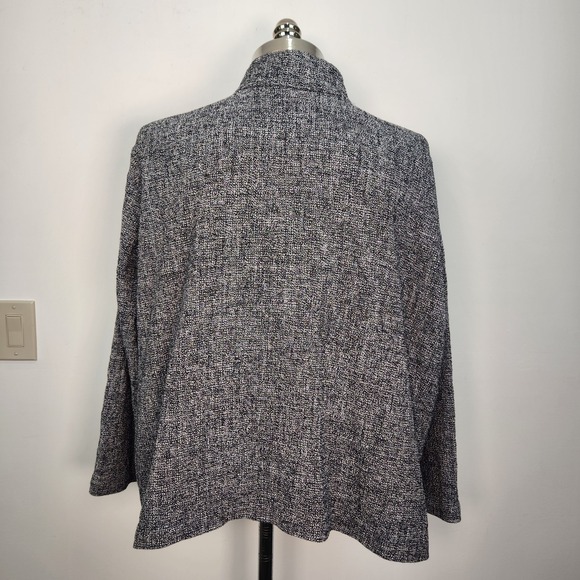 Eileen Fisher 1X Gray Tweed Zip Front Stand Collar Jacket Coat - Picture 3 of 12